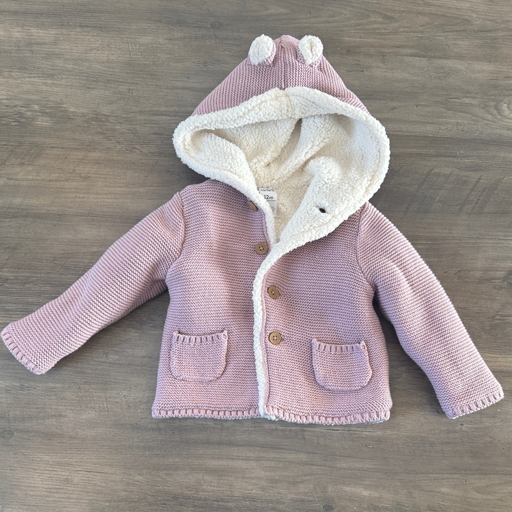 Carter's Pink Knit Jacket with Bear Ears